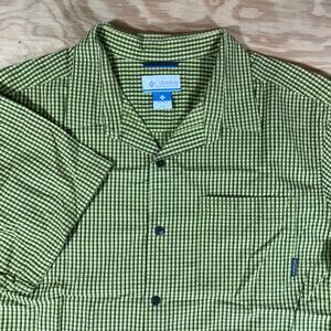 Columbia Sportswear Green Black Gingham Check Button-Up Short–Sleeve Shirt XXL